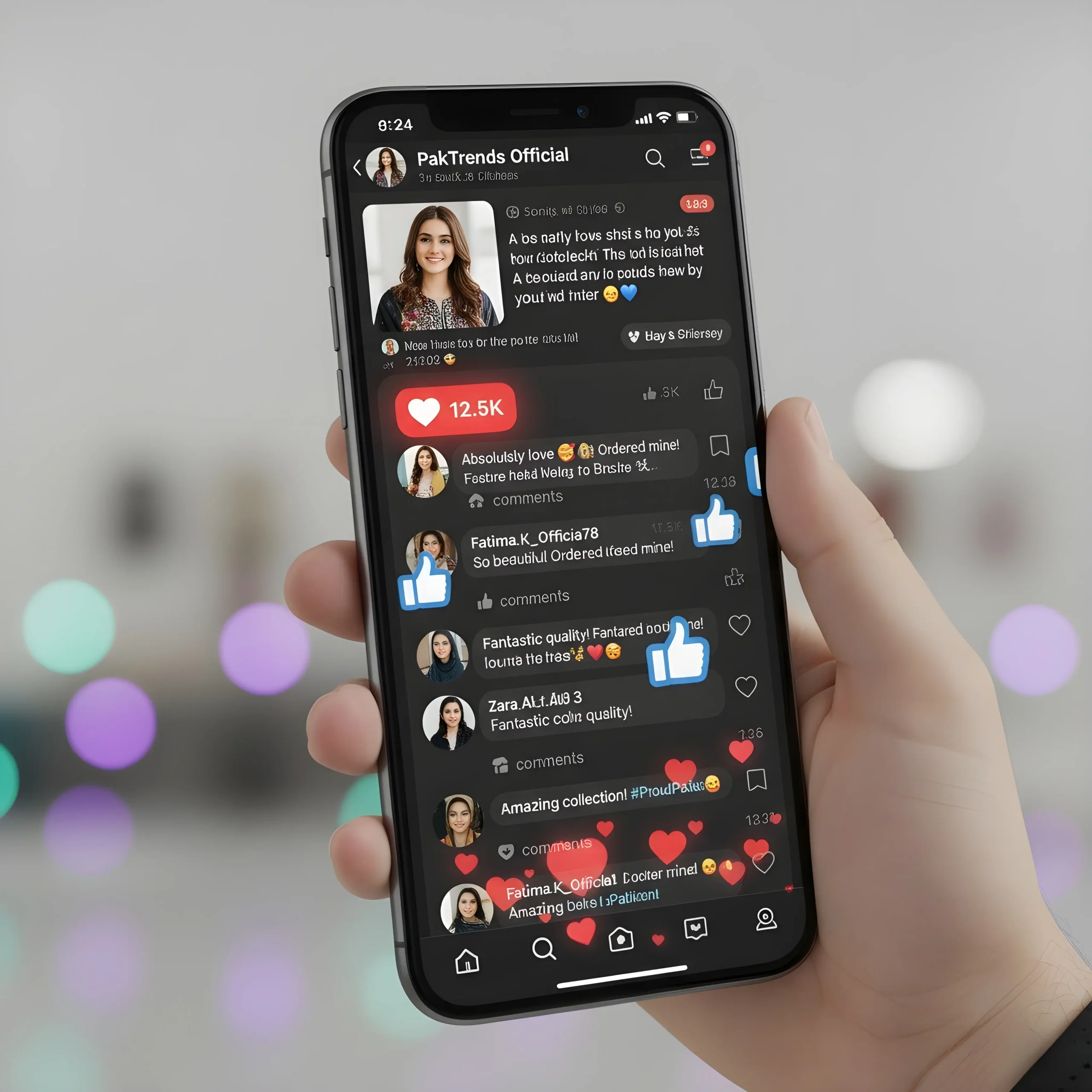 Mobile phone showing active social media community engagement and interactions