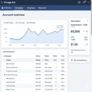 “Google Ads performance dashboard with key metrics.”