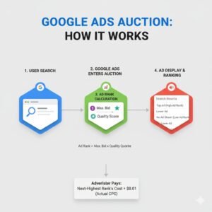 “How Google Ads auction system determines ad ranking.”