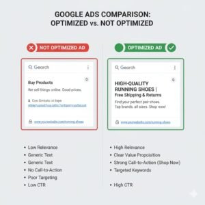 “Good vs bad Google Ads comparison for better CTR.”